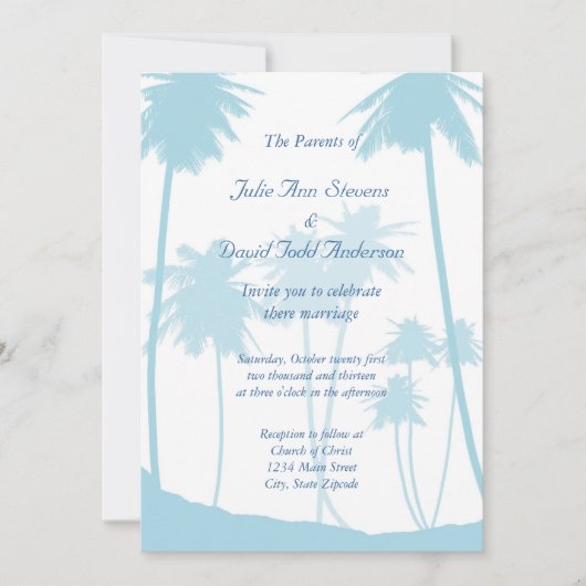 Blue Tropical Palm Tree Wedding Kaart (Voorkant)
