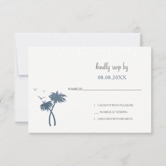 Blue Tropical Palm Tree Wedding rsvp (Devant)