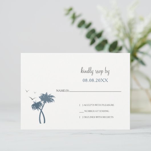 Blue Tropical Palm Tree Wedding rsvp (Debout devant)