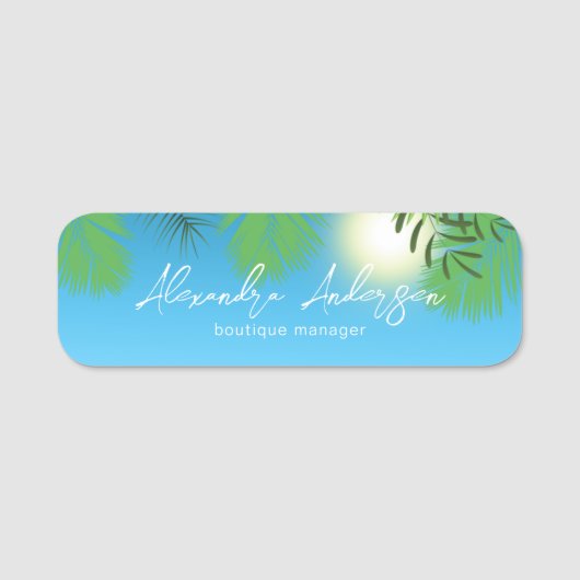 Blue Tropical Summer Sky Modern Script Custom Naamplaatje (Voorkant)