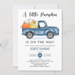 Blue Truck A Little Pumpkin Boy Herfst Baby shower Kaart