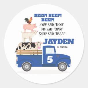 Blue Truck Birthday Sticker. Boerderij sticker