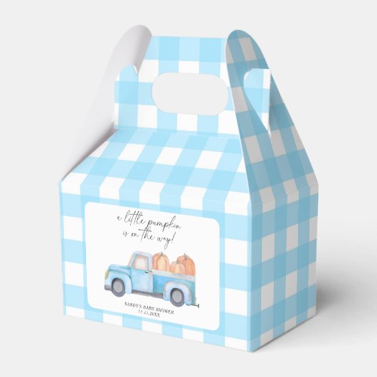 Blue Truck Een beetje pompoen Herfst Baby shower Bedankdoosjes (Voorkant Zijde)