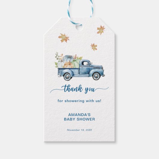 Blue Truck Pompoen Baby shower Dank u Cadeaulabel (Voorkant)