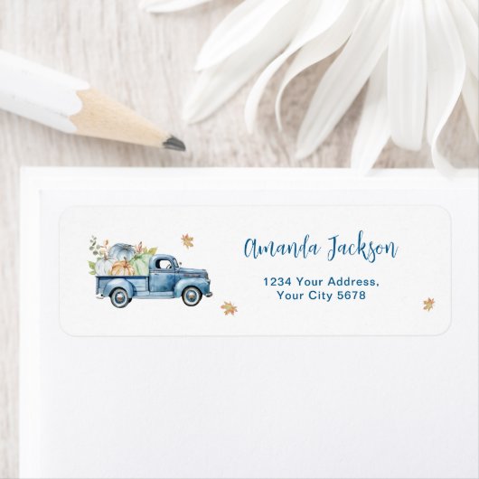 Blue Truck Pumpkin Baby shower Adres Etiket (Insitu)