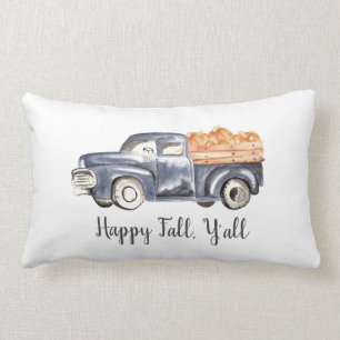 Blue Truck Pumpkin Pillow - "Happy Herfst, Y'all" Kussen