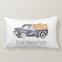 Blue Truck Pumpkin Pillow - "To the Pumpkin Patch"