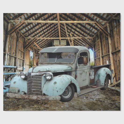  Blue Truck Rustic Barn Cadeaupapier (Vlak)