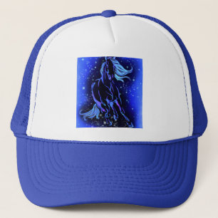 Blue Trucker Hat Horse die 's nachts rijdt Trucker Pet