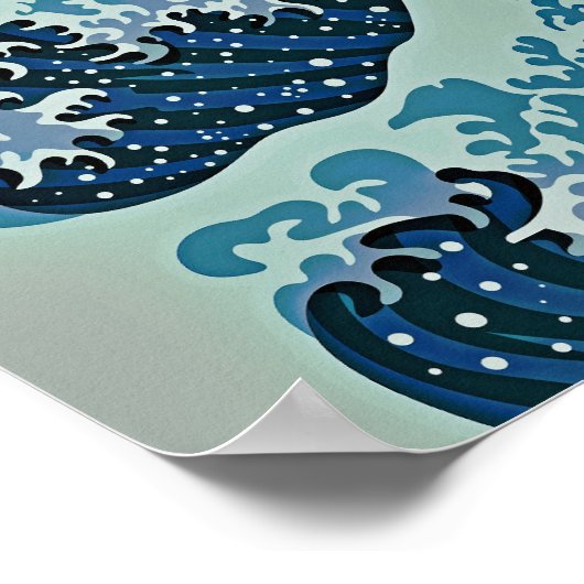 Blue Tsunami Wave Japans kunstschilderij Poster (Hoek)