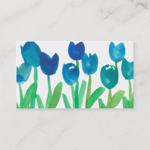 Blue Tulip Garden Painted Waterverf Flowers Visitekaartje