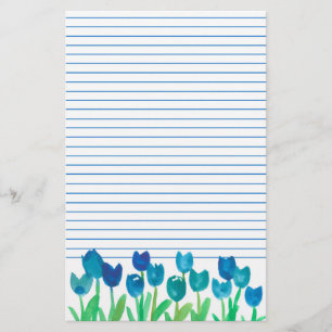 Blue Tulip Garden Waterverf Flowers, gelamineerd Briefpapier