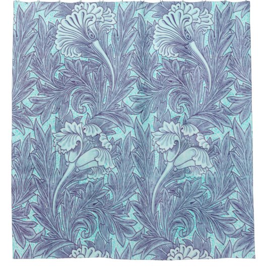 Blue Tulip Pattern van William Morris Douchegordijn (Voorkant)
