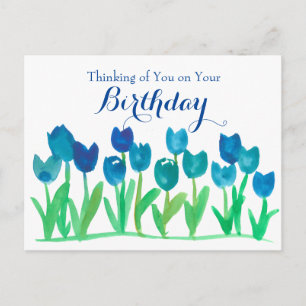 Blue Tulip Waterverf Flowers Happy Birthday Briefkaart