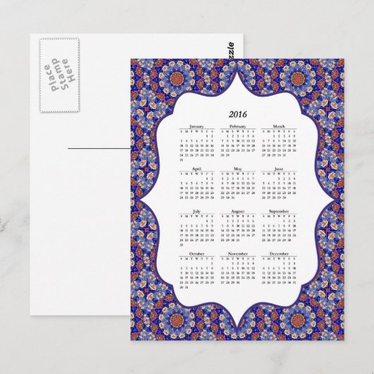 Blue Turkey Tile Pattern 2016 Calendar Briefkaart (Voorkant / Achterkant)