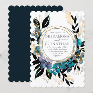 Blue turquoise Floral Mariage Bouquet Invitation