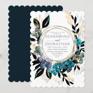 Blue turquoise Floral Mariage Bouquet Invitation