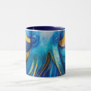 Blue Turquoise Gold Octopus Coffee Mok