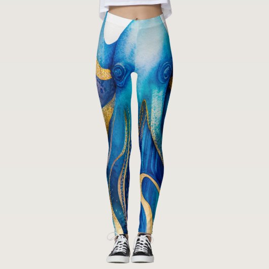 Blue Turquoise Gold Octopus Leggings (Voorkant)