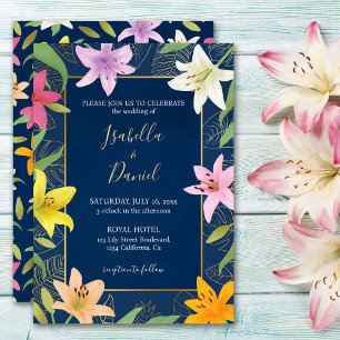 Blue Turquoise & Gold Tropical Lily Faire-part de