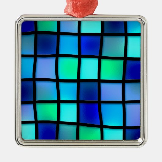 Blue Turquoise Green Paars Glas in lood Art Metalen Ornament (Voorkant)