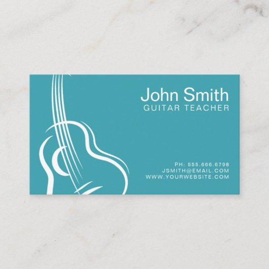 Blue Turquoise Guitar Teacher Visitekaartje (Voorkant)