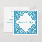 Blue & Turquoise  Lijst Wedding Invitation Kaart (Voorkant / Achterkant)