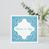 Blue & Turquoise  Lijst Wedding Invitation Kaart (Staand voorkant)