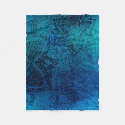 Blue Turquoise Mandala Distress Fleece Deken (Voorkant)