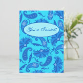 Blue Turquoise Moderne Paisley Invitation personna (Debout devant)