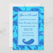 Blue Turquoise Moderne Paisley Invitation personna (Dos)