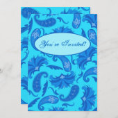Blue Turquoise Moderne Paisley Invitation personna (Devant / Derrière)