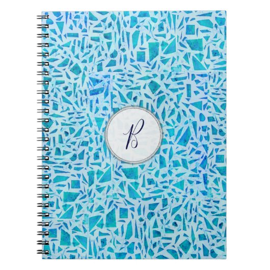 Blue Turquoise Mosaic Glass Tile Modern Chic Notitieboek (Voorkant)