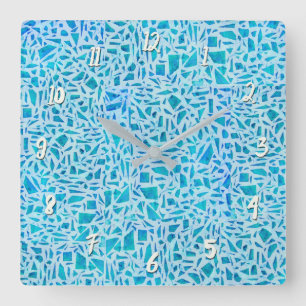 Blue Turquoise Mosaic Glass Tile Modern Chic Vierkante Klok