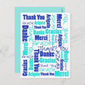 Blue & Turquoise Multilingual Thank You Briefkaart (Voorkant / Achterkant)