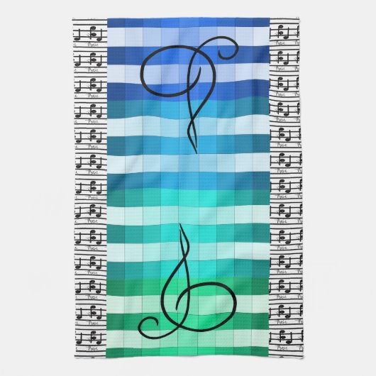 Blue Turquoise Musical Musician Kitchen Gift Theedoek (Verticaal)