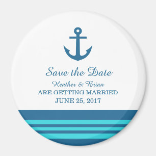Blue Turquoise Nautical Anchor Save the Date Magneet