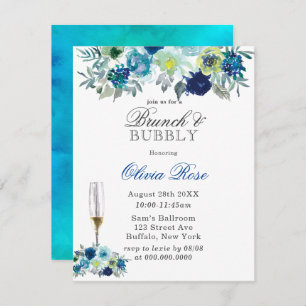Blue Turquoise Peony Brunch & Bubbly Invitations