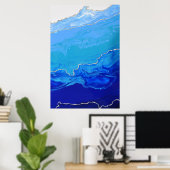 Blue Turquoise Silver Marble Abstracte Art Poster (Thuiskantoor)