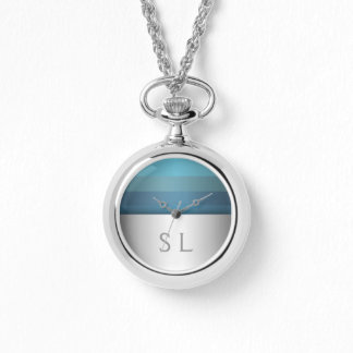 Blue Turquoise Stripes Pattern | Uw monogram Horloge