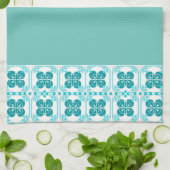 Blue Turquoise Tegel Design Theedoek (Gevouwen)