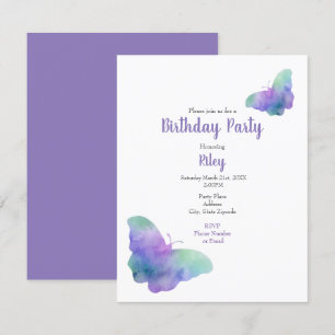 Blue Turquoise Violet Waterverf Butterflies Kaart