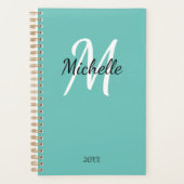 Blue Turquoise & White Monogram Simple Elegant Pla (Devant)