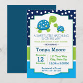 Blue Turtle Baby shower Invitation (Jongen) Kaart (Voorkant / Achterkant)