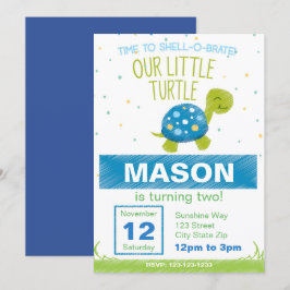 Blue Turtle Birthday Invitation Kaart