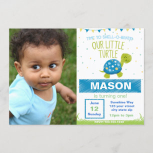 Blue Turtle Birthday Uitnodiging met foto
