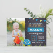 Blue Turtle Chalk Birthday Invitation met foto Kaart (Staand voorkant)