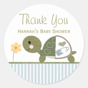 BLUE Turtle in Diapers Baby shower Dank u wel Ronde Sticker