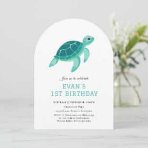 Blue Turtle onder het zee 1e verjaardagsuitnodigin Kaart
