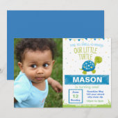 Blue Turtle verjaardagsuitnodiging met foto Kaart (Voorkant / Achterkant)